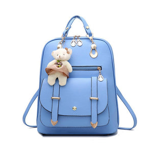 Bear Pendant Leather Backpack