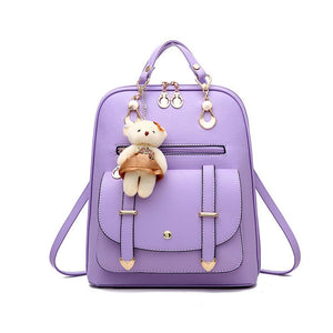 Bear Pendant Leather Backpack