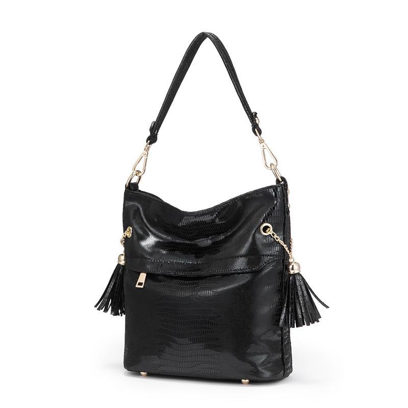 Serpentine Pattern Shoulder Bag with Tassel