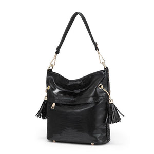 Serpentine Pattern Shoulder Bag with Tassel