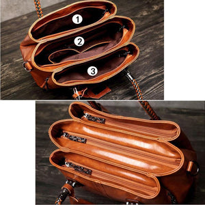 Classical Retro Leather Multi Pockets Women Handbag